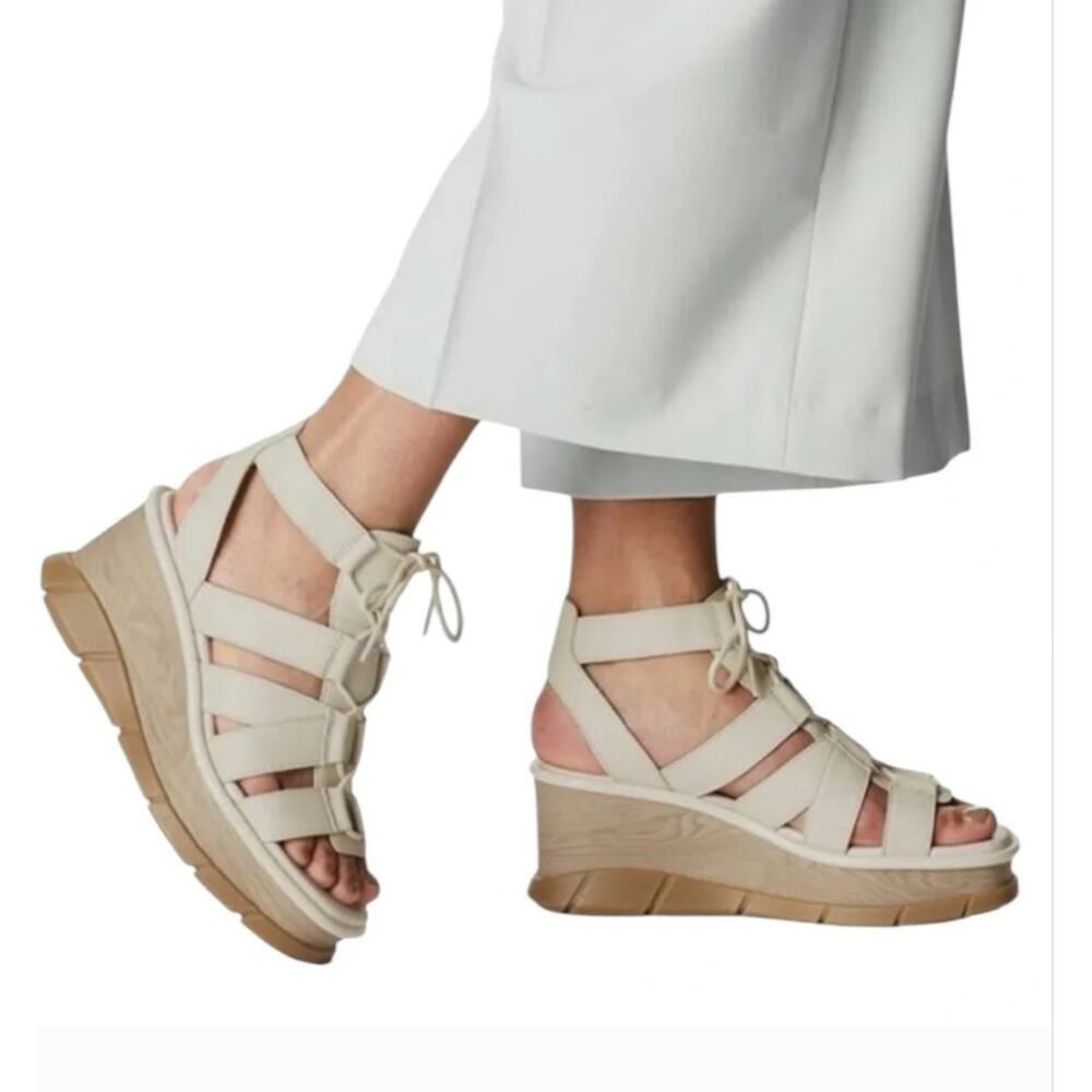 Sorel Joanie Ill Cream Chalk Leather Lace Up Wedge Sandals Size 8